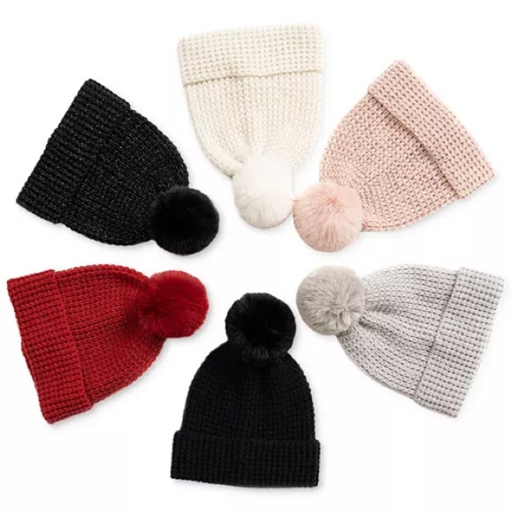 New - Style & Co. Red Knit Beanie with Pom-Pom in Red - Picture 2 of 6